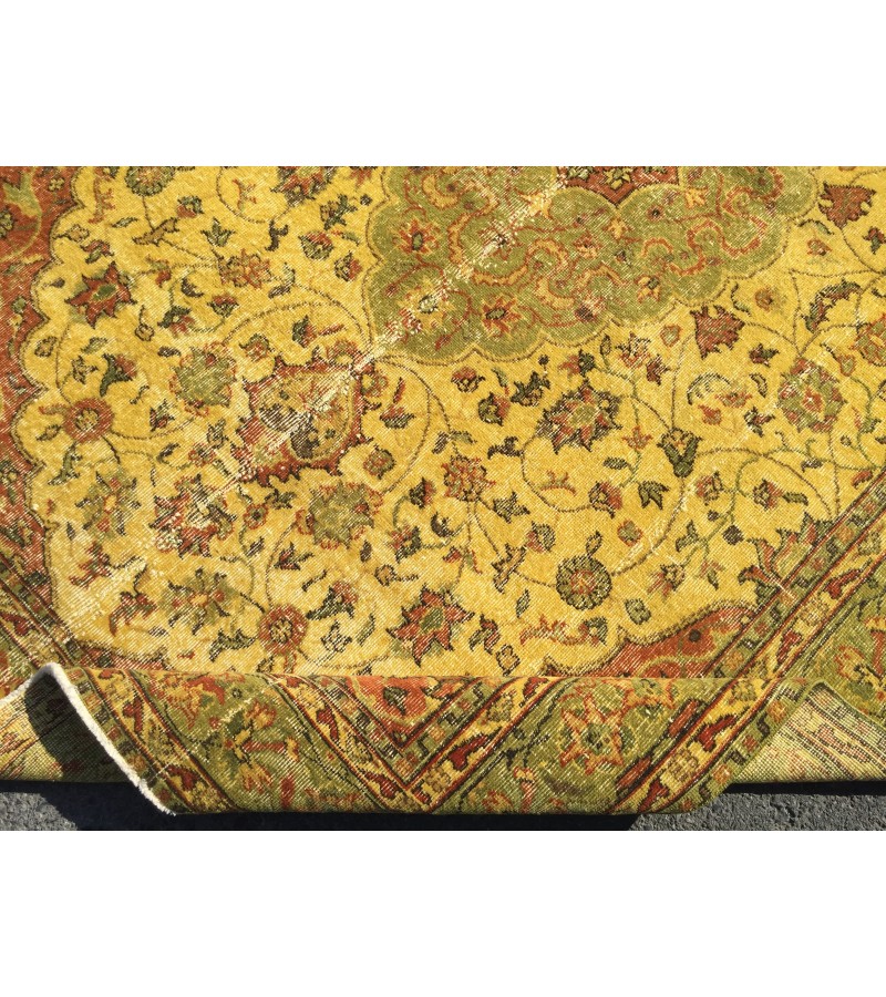 7x10 bohemian rug, oriental rug, yellow red rug, 6'8 X 10'2, Handmade vintage rug