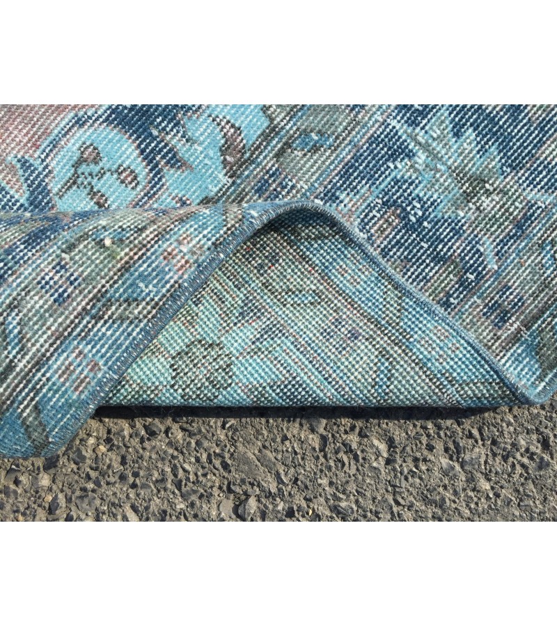 oushak rug 7x10, red blue handmade vintage turkish area rug, 6'7 X 9'10 wool rug