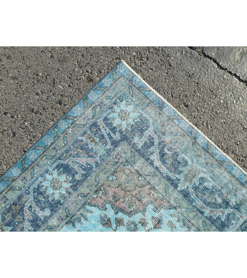 oushak rug 7x10, red blue handmade vintage turkish area rug, 6'7 X 9'10 wool rug