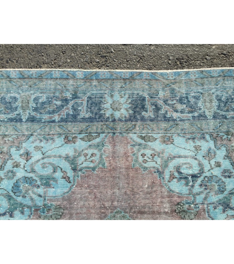 oushak rug 7x10, red blue handmade vintage turkish area rug, 6'7 X 9'10 wool rug