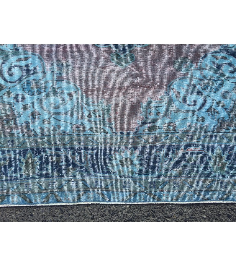 oushak rug 7x10, red blue handmade vintage turkish area rug, 6'7 X 9'10 wool rug