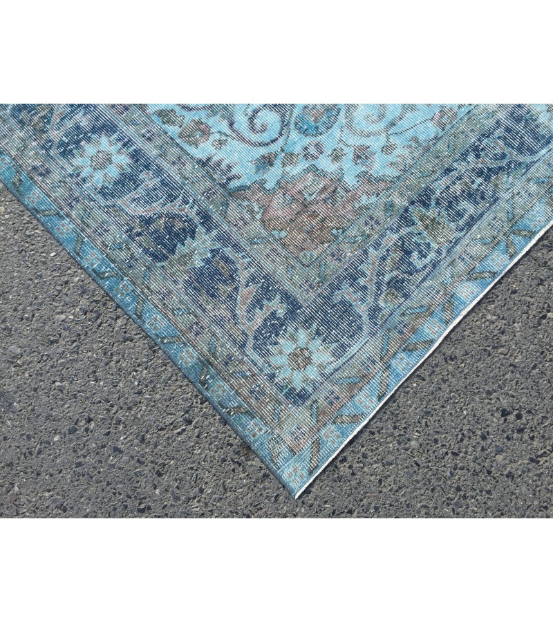 oushak rug 7x10, red blue handmade vintage turkish area rug, 6'7 X 9'10 wool rug