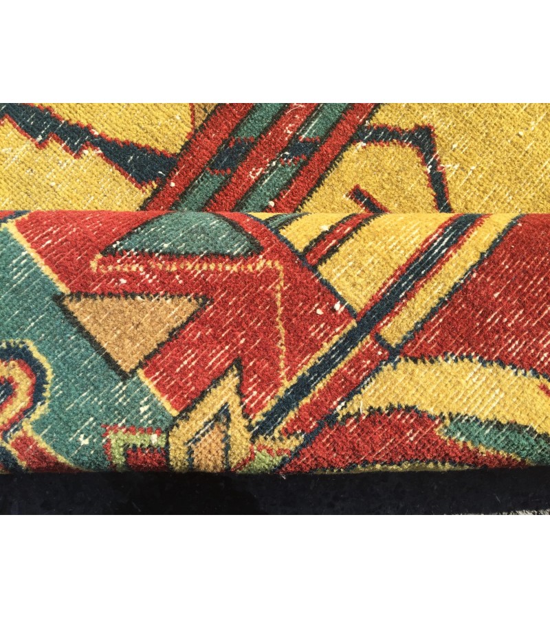 7x11 abstract unqiue rug, yellow red rug, Living room Rug , 7'3 X 11'2 Handmade Rug , Woven Rug