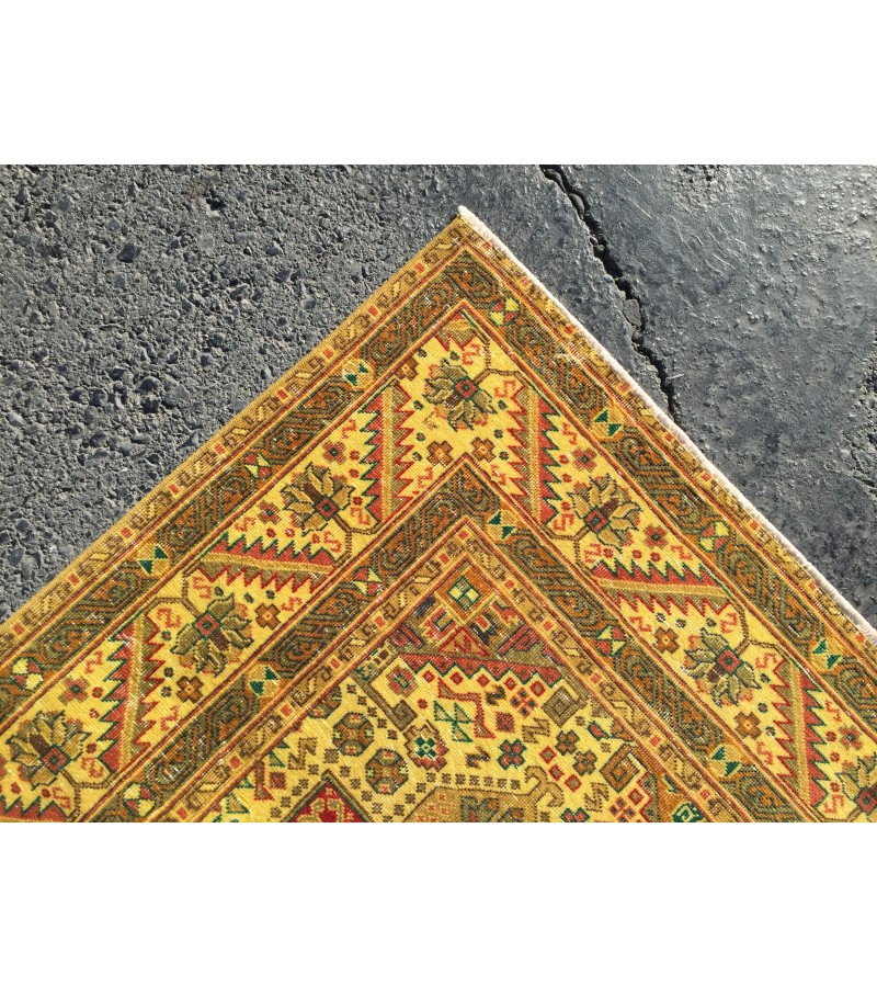 Turkish rug 6x9 , Living room rug 6'4 x 9'5 , yellow green Kitchen rug ,Oushak Rug, Vintage Rug, Anatolian Rug,Faded Rug