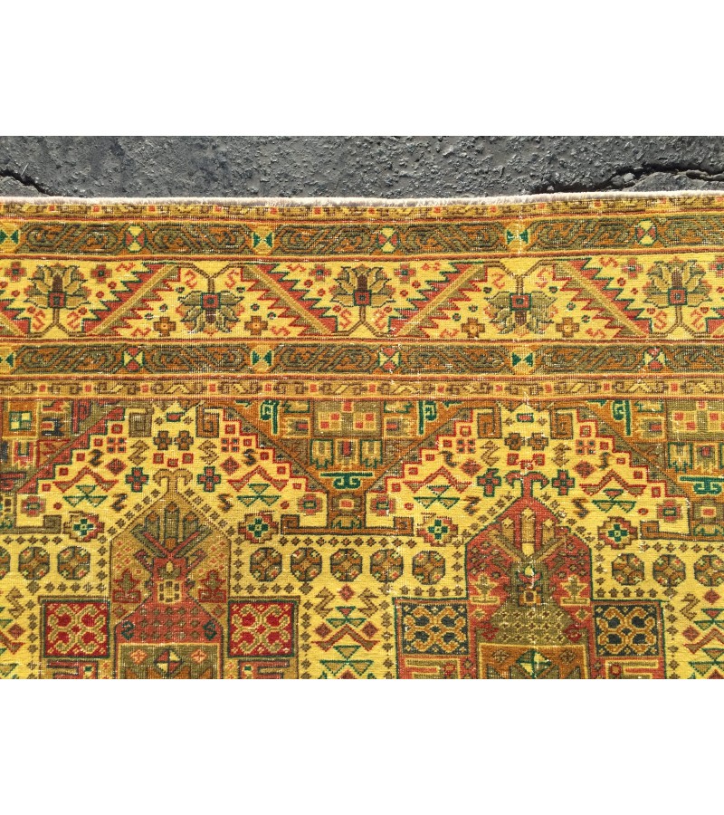 Turkish rug 6x9 , Living room rug 6'4 x 9'5 , yellow green Kitchen rug ,Oushak Rug, Vintage Rug, Anatolian Rug,Faded Rug