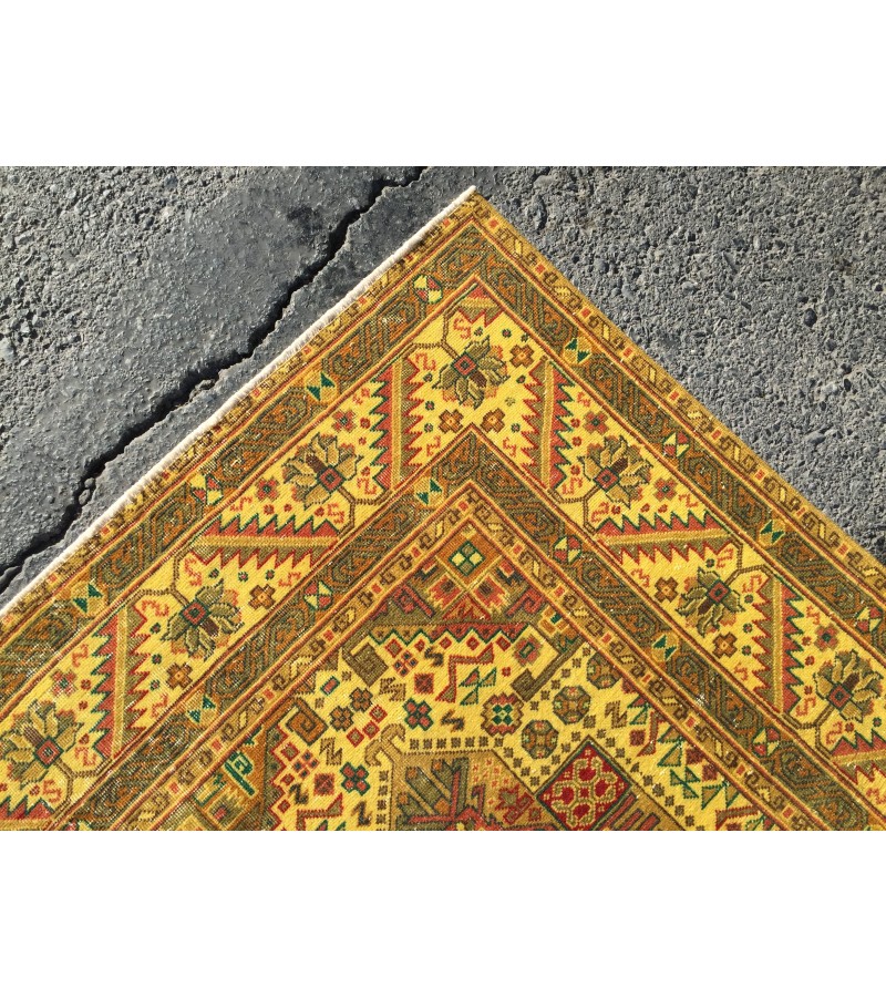 Turkish rug 6x9 , Living room rug 6'4 x 9'5 , yellow green Kitchen rug ,Oushak Rug, Vintage Rug, Anatolian Rug,Faded Rug