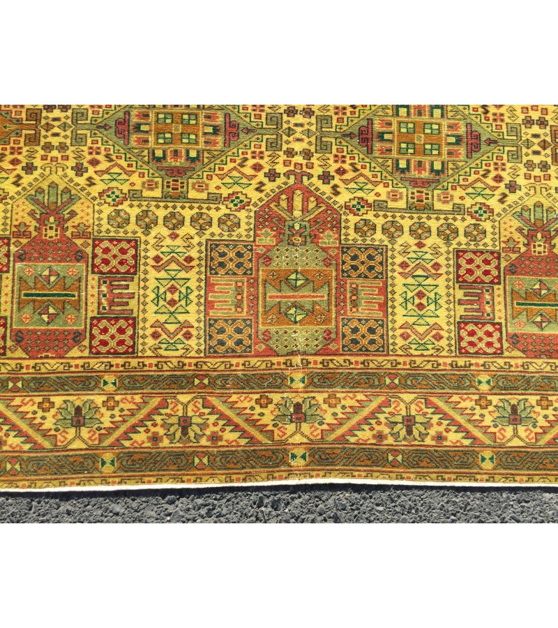 Turkish rug 6x9 , Living room rug 6'4 x 9'5 , yellow green Kitchen rug ,Oushak Rug, Vintage Rug, Anatolian Rug,Faded Rug