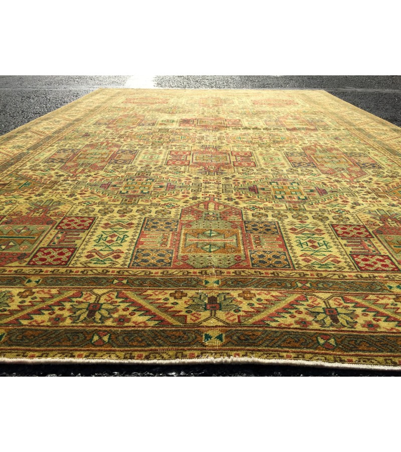 Turkish rug 6x9 , Living room rug 6'4 x 9'5 , yellow green Kitchen rug ,Oushak Rug, Vintage Rug, Anatolian Rug,Faded Rug