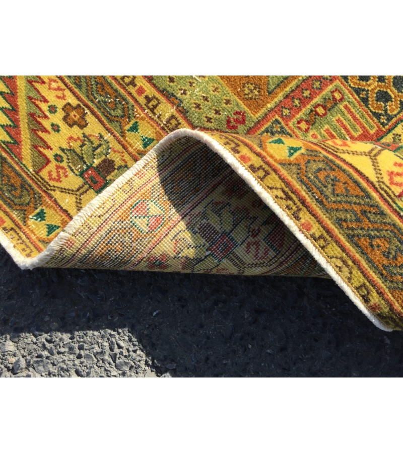 Turkish rug 6x9 , Living room rug 6'4 x 9'5 , yellow green Kitchen rug ,Oushak Rug, Vintage Rug, Anatolian Rug,Faded Rug