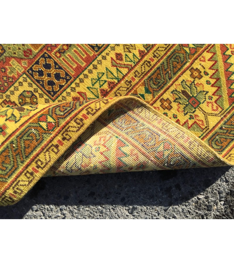 Turkish rug 6x9 , Living room rug 6'4 x 9'5 , yellow green Kitchen rug ,Oushak Rug, Vintage Rug, Anatolian Rug,Faded Rug