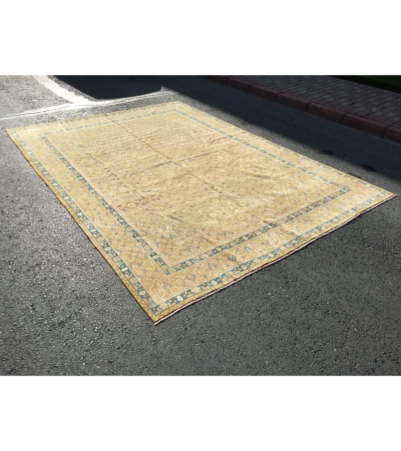 9x13 hand knotted vintage rug, Living room rugs , handmade area rug, 9'3 x 12'8 beige vintage rug