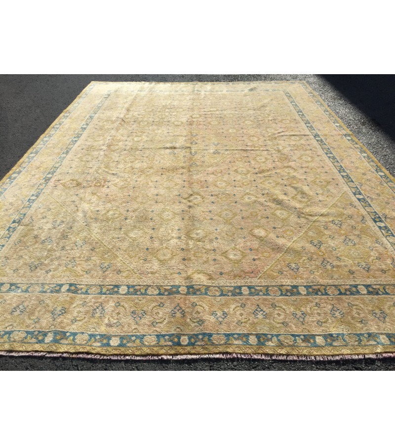 9x13 hand knotted vintage rug, Living room rugs , handmade area rug, 9'3 x 12'8 beige vintage rug
