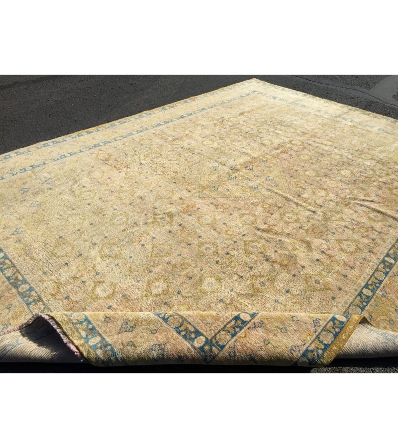 9x13 hand knotted vintage rug, Living room rugs , handmade area rug, 9'3 x 12'8 beige vintage rug