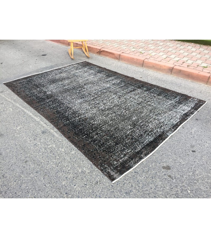 6x10 Turkish handmade rug, black brown rug, 6'3 X 9'6 rug for living room