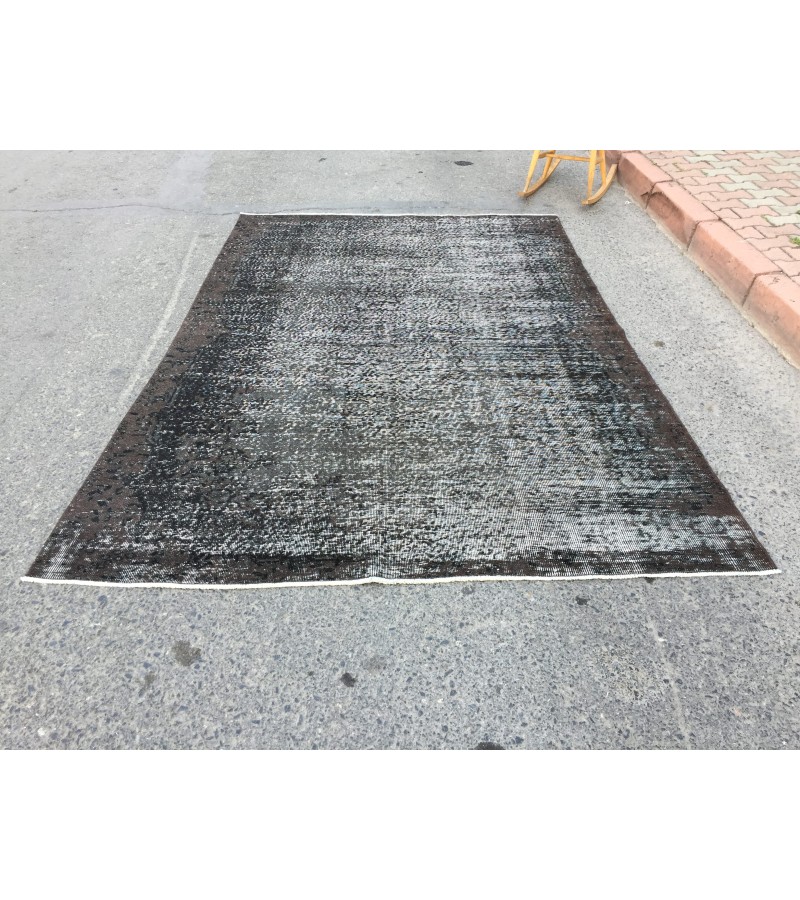 6x10 Turkish handmade rug, black brown rug, 6'3 X 9'6 rug for living room