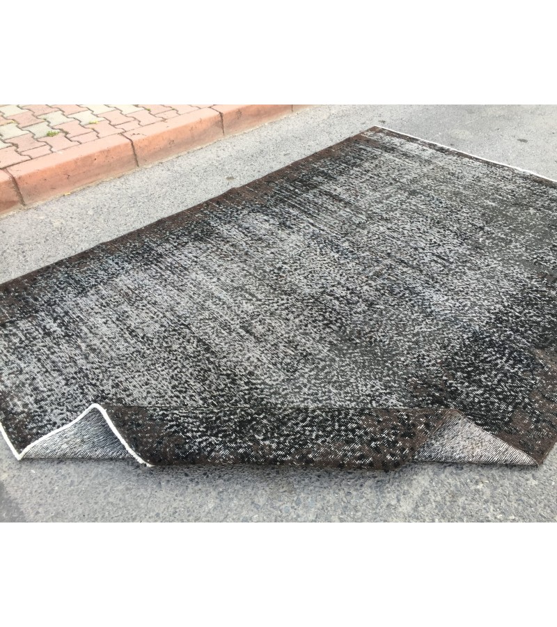 6x10 Turkish handmade rug, black brown rug, 6'3 X 9'6 rug for living room
