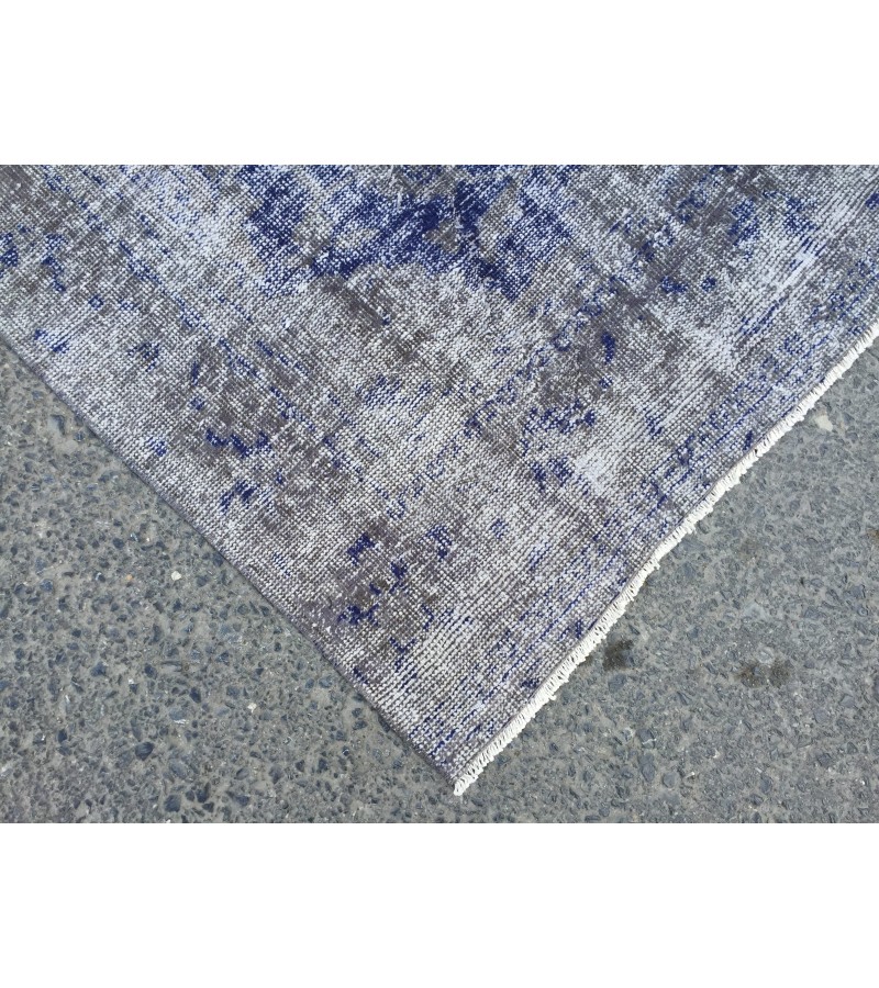 6x9 vintage area rug, distressed grey blue Rug , 6'2 X 8'9 Handmade Rug