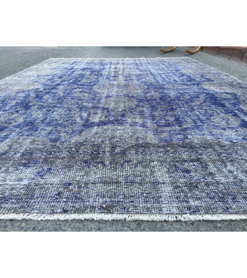 6x9 vintage area rug, distressed grey blue Rug , 6'2 X 8'9 Handmade Rug