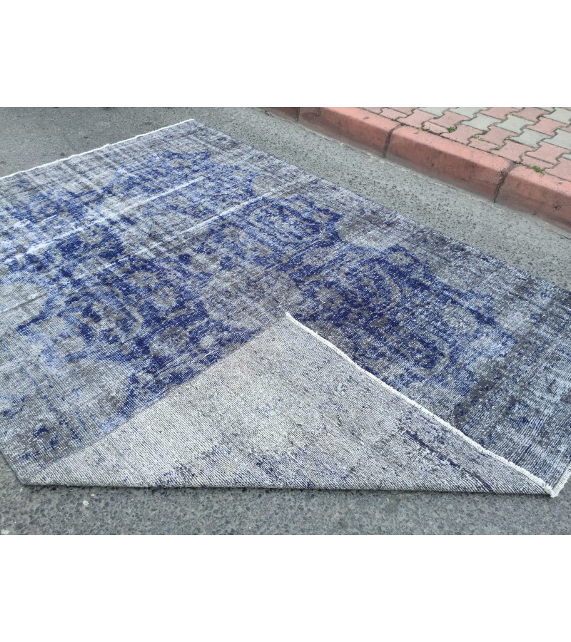 6x9 vintage area rug, distressed grey blue Rug , 6'2 X 8'9 Handmade Rug