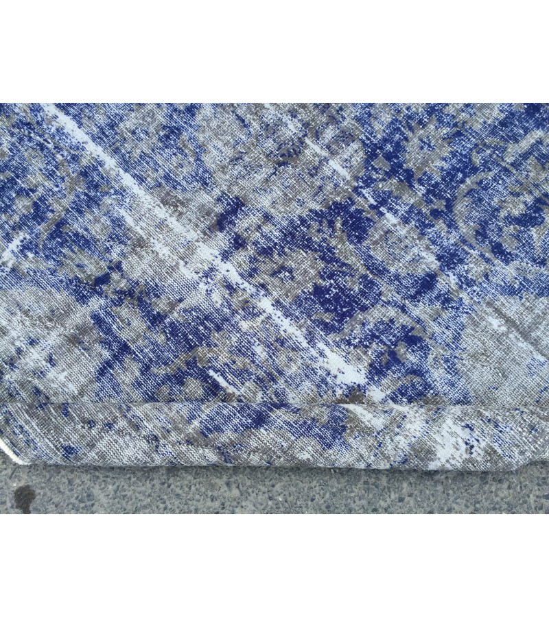 6x9 vintage area rug, distressed grey blue Rug , 6'2 X 8'9 Handmade Rug