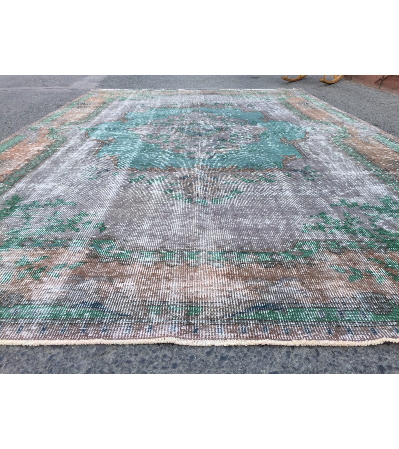 7x10 distressed rug for living room, Handmade vintage rug , 6'6 X 10'1 Woven Rug