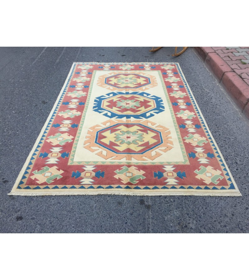 5x8 soft wool hand woven geometric rug, unique Bedroom Rug