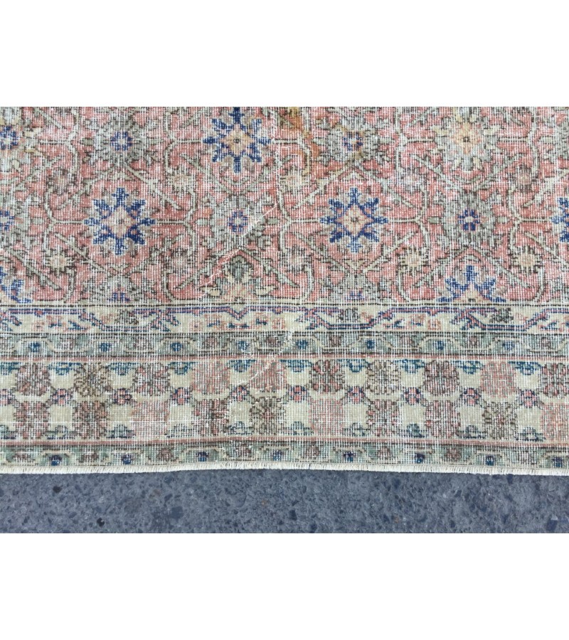7x9 living room rug, vintage Turkish rug, red beige rug, 6'6 X 9'2 Handmade rug