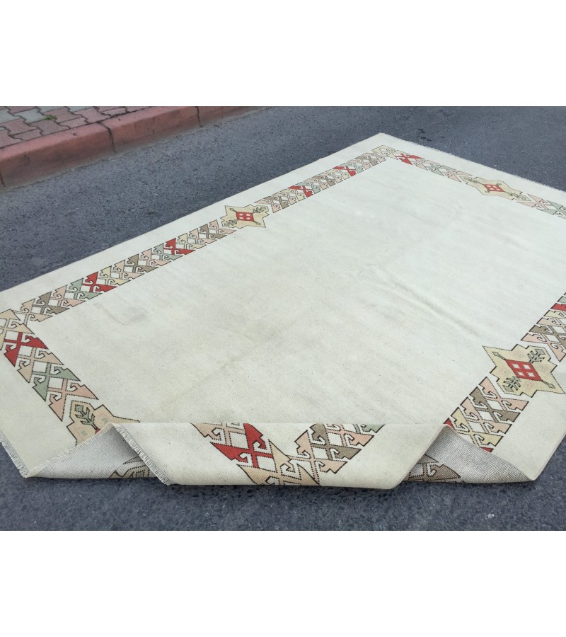 6x9 wool home decor rug, abstract dining room rug, 6'2 X 9'4 minimal rug, Area Rug