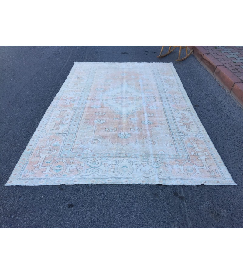 6x10 pastel bed plan rug, Handmade rug , 6' X 9'9 woven rug , living room rug