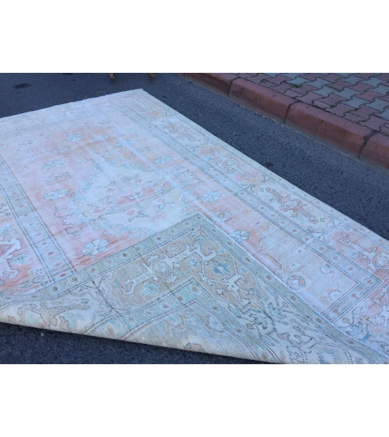 6x10 pastel bed plan rug, Handmade rug , 6' X 9'9 woven rug , living room rug