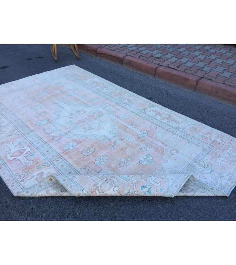 6x10 pastel bed plan rug, Handmade rug , 6' X 9'9 woven rug , living room rug