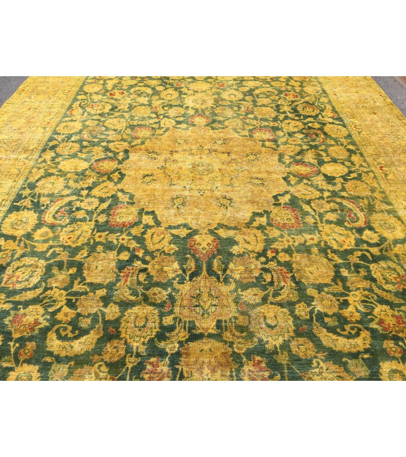 9x12 Oushak area rug, green yellow rug, Handmade rug, 9'5 X 12'2 living room rug