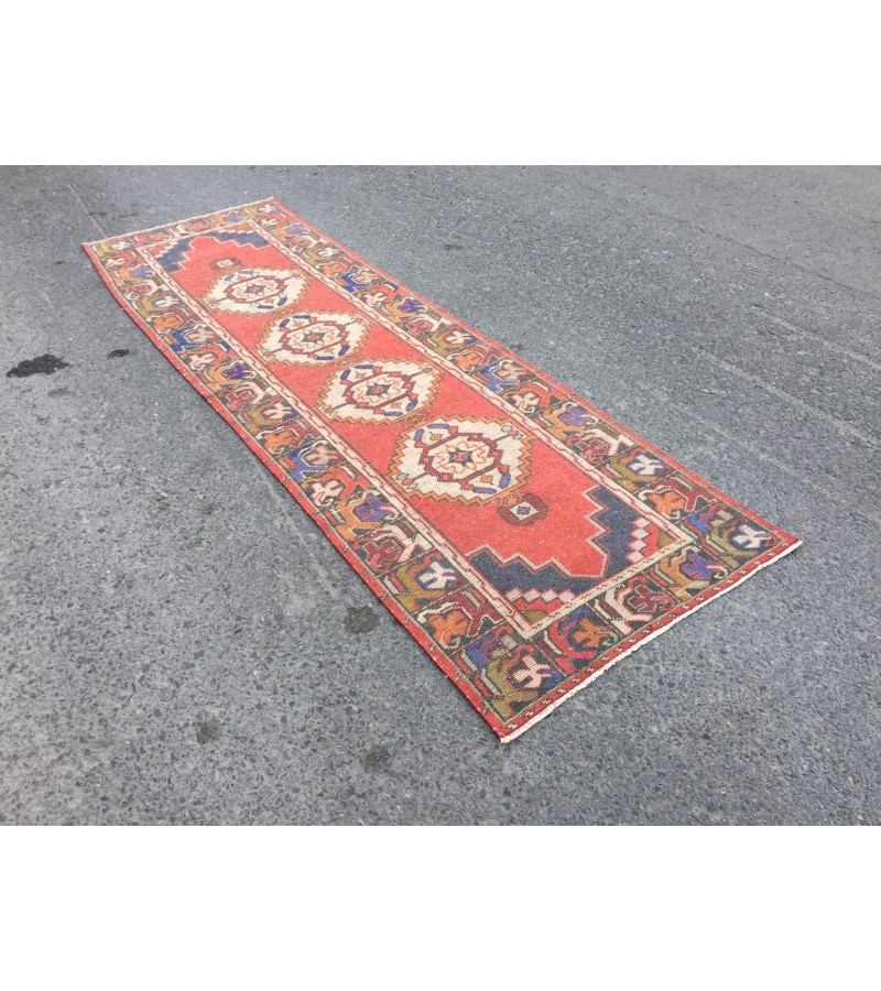 3x9 Turkish corridor rug, wool red runner , 2'10 X 9'1 Handmade Runner