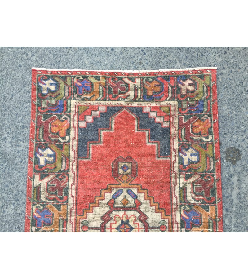 3x9 Turkish corridor rug, wool red runner , 2'10 X 9'1 Handmade Runner