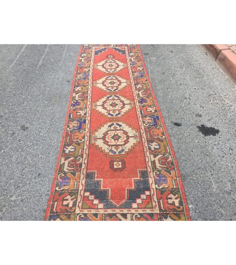 3x9 Turkish corridor rug, wool red runner , 2'10 X 9'1 Handmade Runner