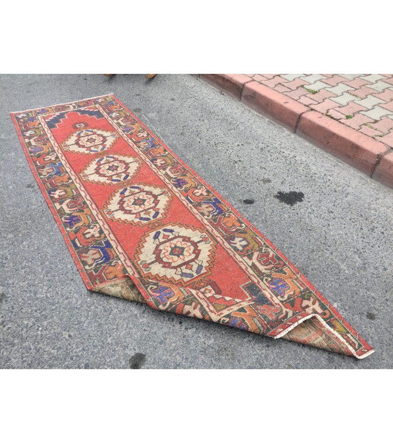 3x9 Turkish corridor rug, wool red runner , 2'10 X 9'1 Handmade Runner