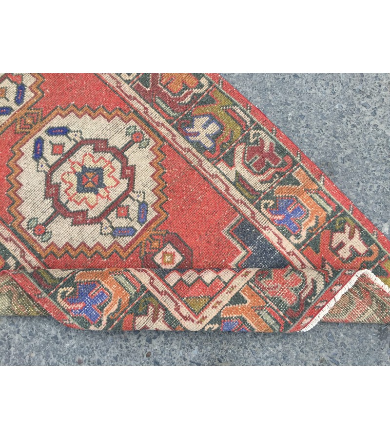 3x9 Turkish corridor rug, wool red runner , 2'10 X 9'1 Handmade Runner