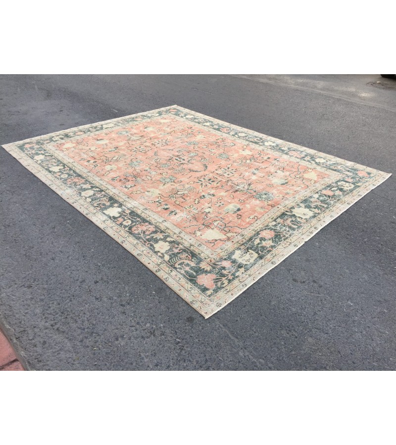 9x11 abstract pastel red rug, Turkish rug, Oriental rug, 8'6 X 10'11 Handmade Area rug