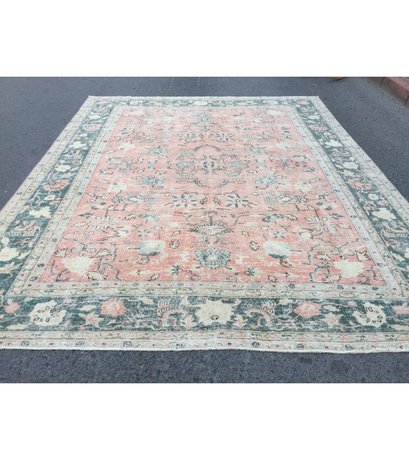 9x11 abstract pastel red rug, Turkish rug, Oriental rug, 8'6 X 10'11 Handmade Area rug