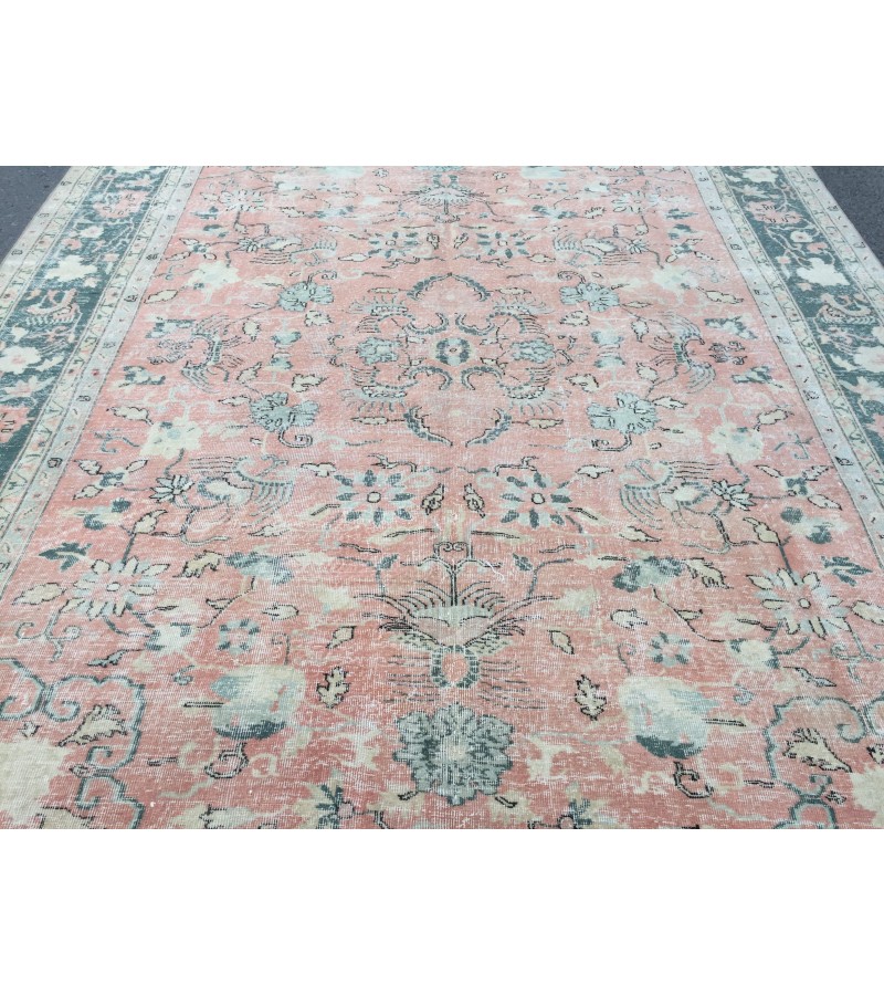 9x11 abstract pastel red rug, Turkish rug, Oriental rug, 8'6 X 10'11 Handmade Area rug
