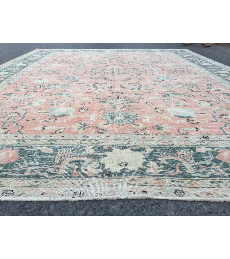 9x11 abstract pastel red rug, Turkish rug, Oriental rug, 8'6 X 10'11 Handmade Area rug