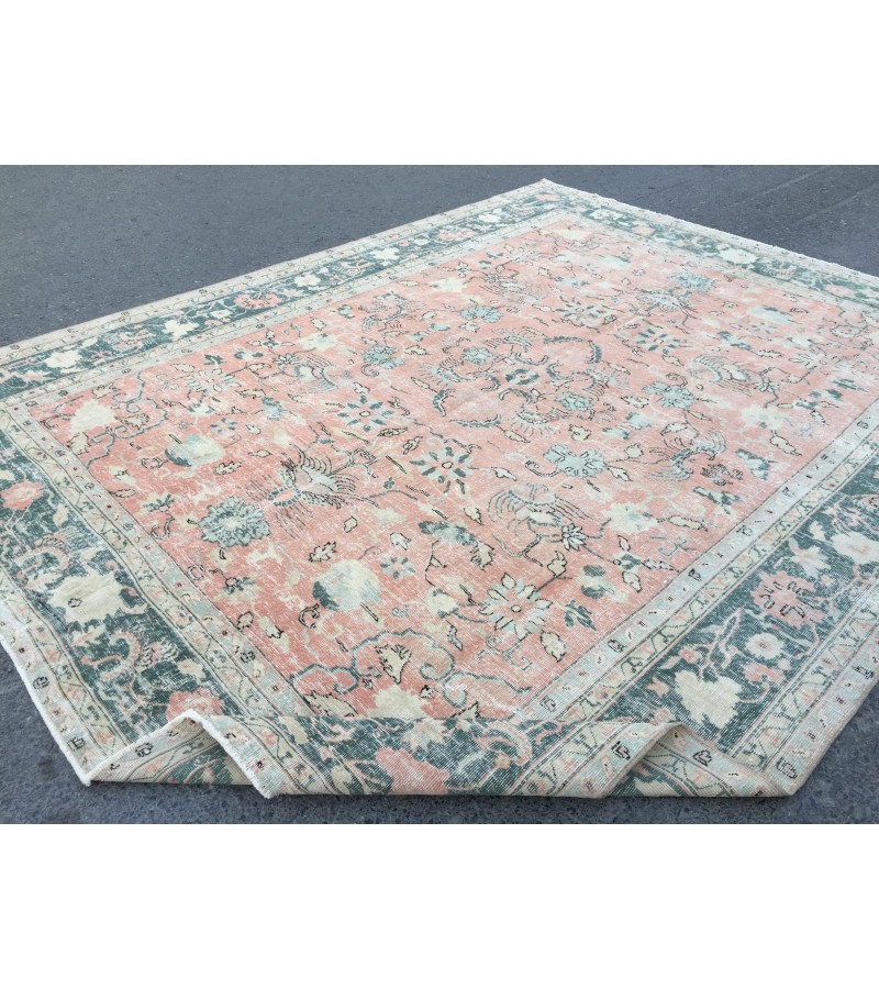 9x11 abstract pastel red rug, Turkish rug, Oriental rug, 8'6 X 10'11 Handmade Area rug