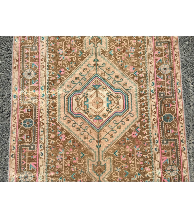 Wonderfull woven runner 3.5x10 ,brown pink Runner rug , turkish oushak runner , 3'5 X 10' vintage long rug