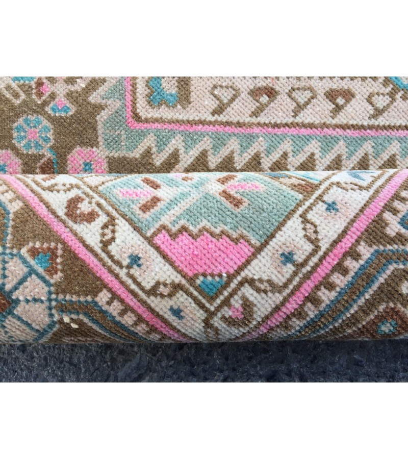 Wonderfull woven runner 3.5x10 ,brown pink Runner rug , turkish oushak runner , 3'5 X 10' vintage long rug