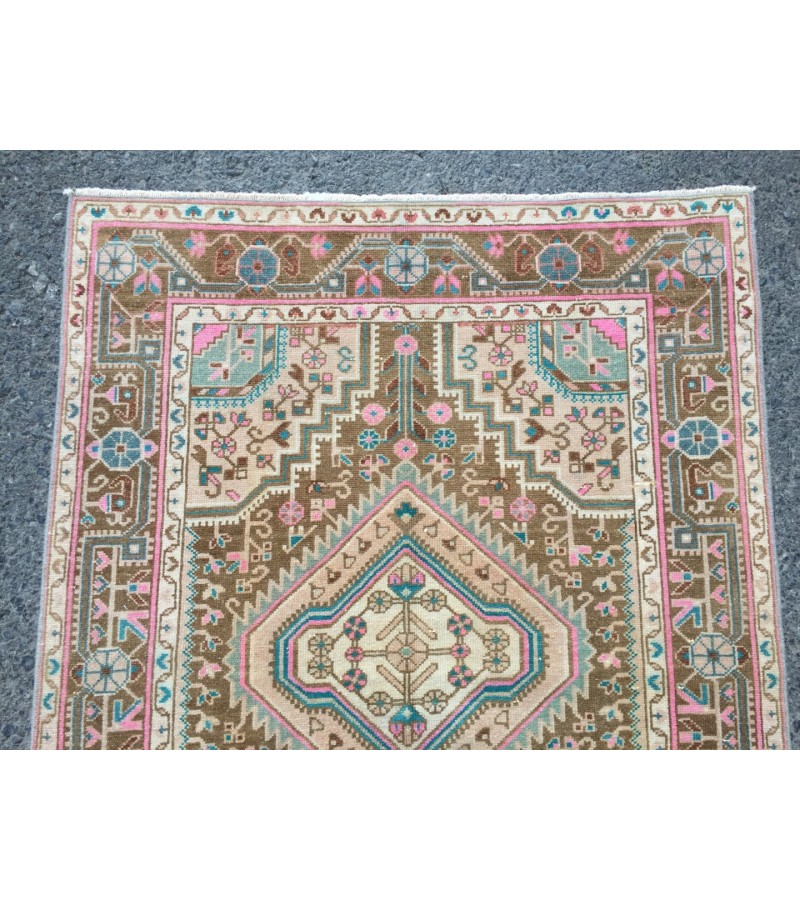 Wonderfull woven runner 3.5x10 ,brown pink Runner rug , turkish oushak runner , 3'5 X 10' vintage long rug