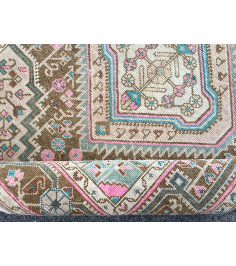 Wonderfull woven runner 3.5x10 ,brown pink Runner rug , turkish oushak runner , 3'5 X 10' vintage long rug