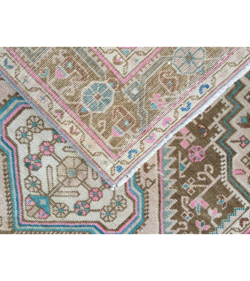 Wonderfull woven runner 3.5x10 ,brown pink Runner rug , turkish oushak runner , 3'5 X 10' vintage long rug