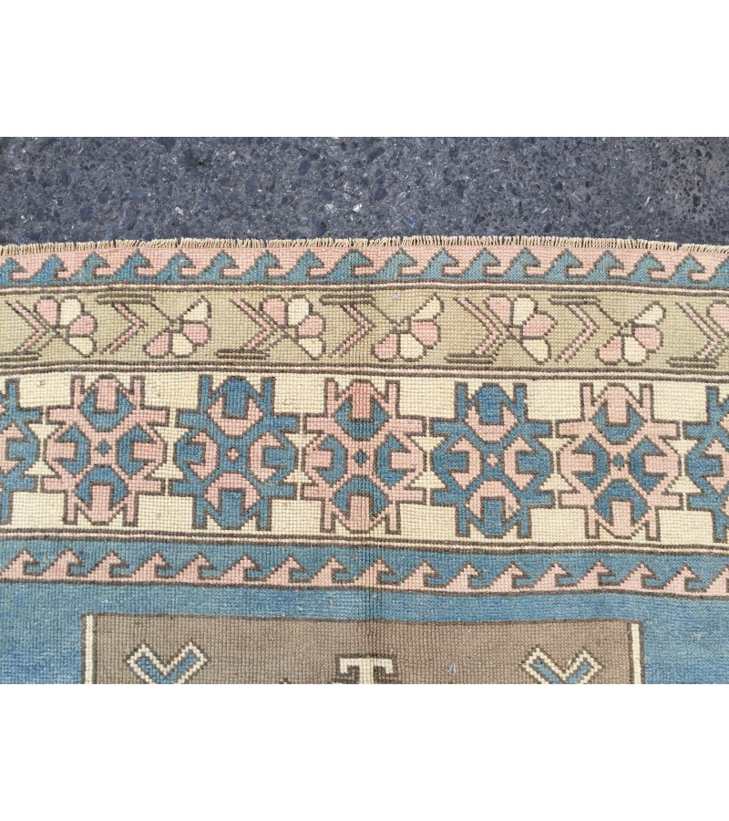 7x11 home decor rug, Geometric Area Rug , blue beige rug , 7'5 X 11'3 Handmade vintage rug