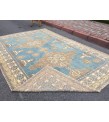 7x11 home decor rug, Geometric Area Rug , blue beige rug , 7'5 X 11'3 Handmade vintage rug