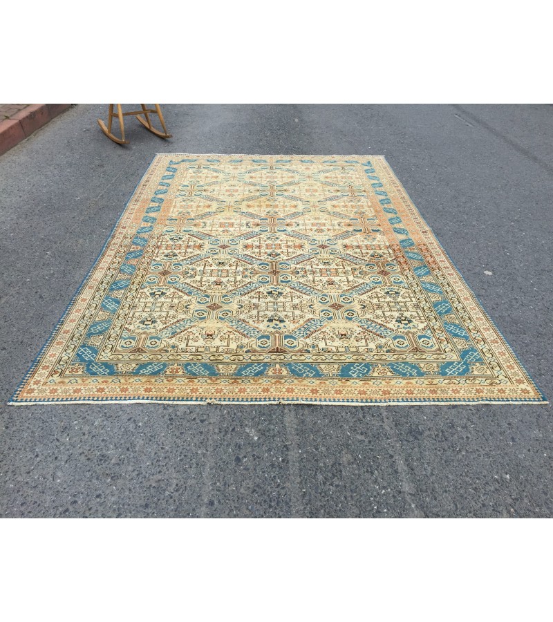 6x9 handmade wool rug, geometric living room rug, area rug, 6'5 X 9'5 bedroom rug